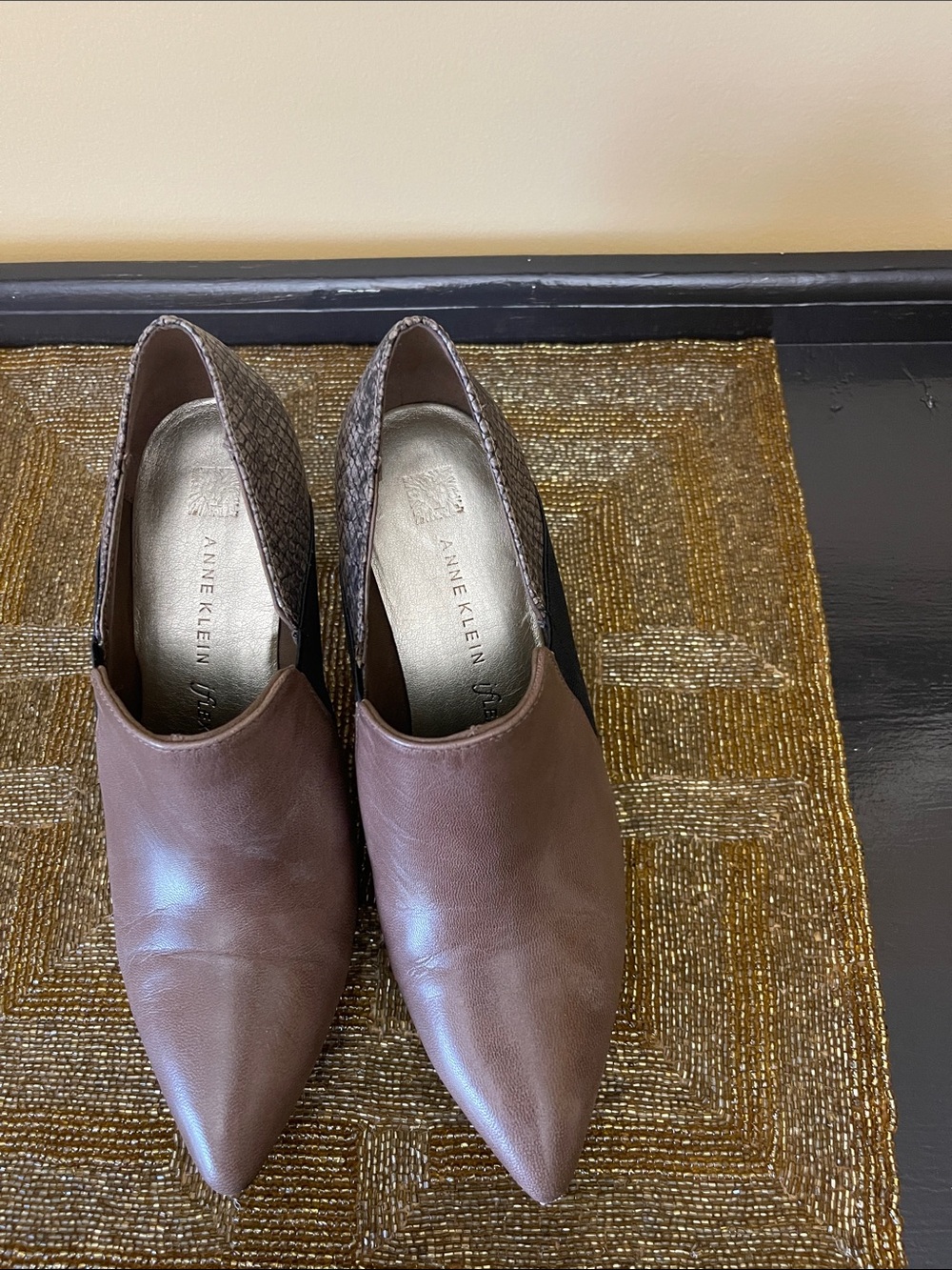 Anne Klein Brown Pointed Toe Mule with Textured Back